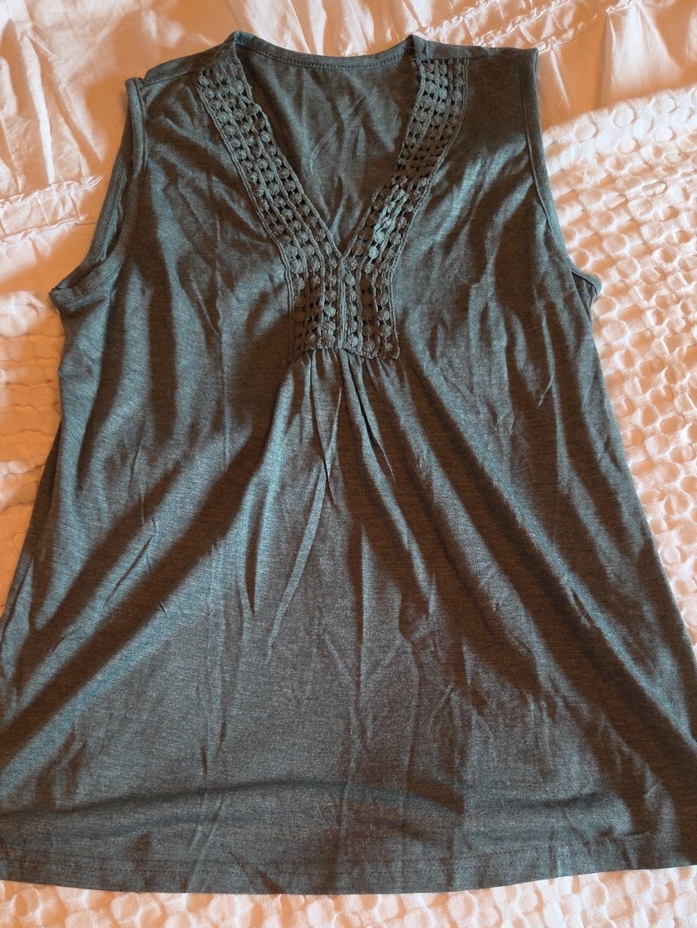 Women’s Crochet-Trim Sleeveless Top - Dark Green Small